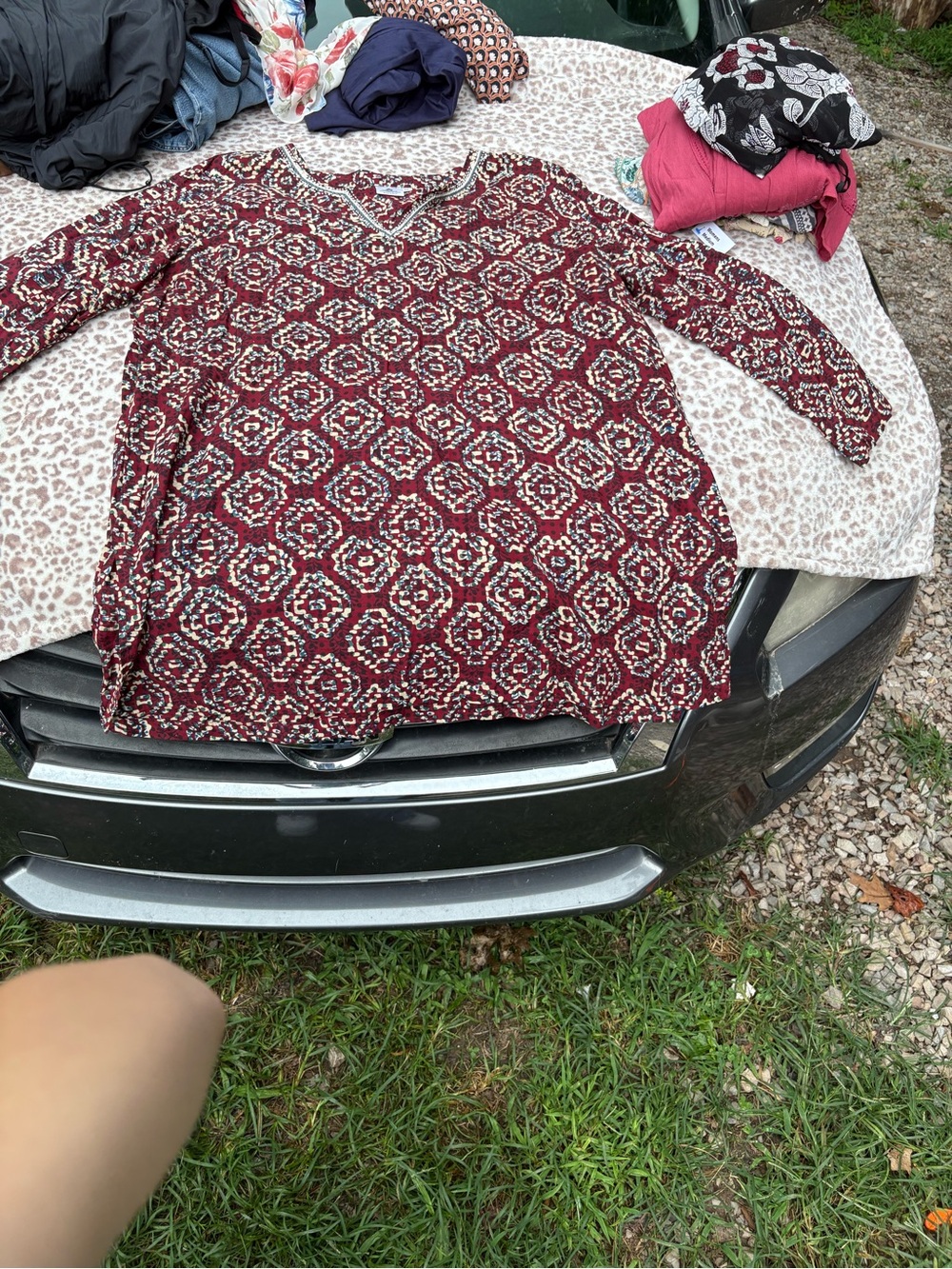 Marketplace India Dignity Not Charity 4W Burgundy Long Sleeve Tunic Top Boho